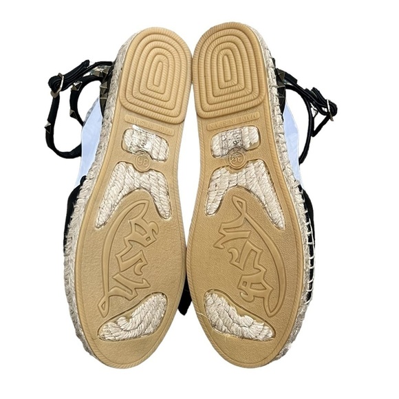 Ash Black Gold Studded Ankle Strap Espadrille Platform Sandals Size 35 Women's - Picture 9 of 9